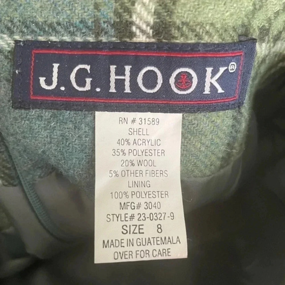 Vintage Plaid Wool Skirt J G Hook Size 8 EUC! Pencil‎ Blue & Green - Picture 6 of 6
